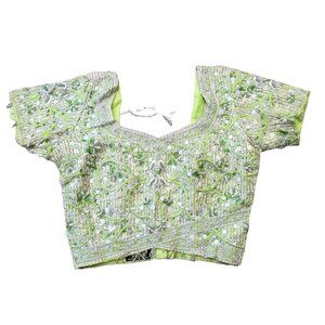 Womans Top Lime Green Silver Beaded Embellished Belly Dancing Anita Patel JJ1609